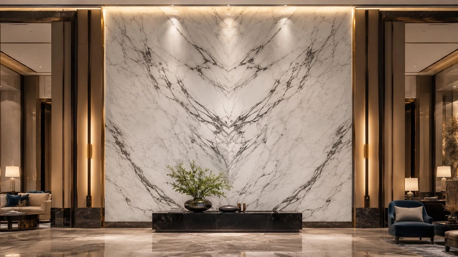 white-marble-bookmatch-lobby-feature-wall white-marble-bookmatch-lobby-feature-wall